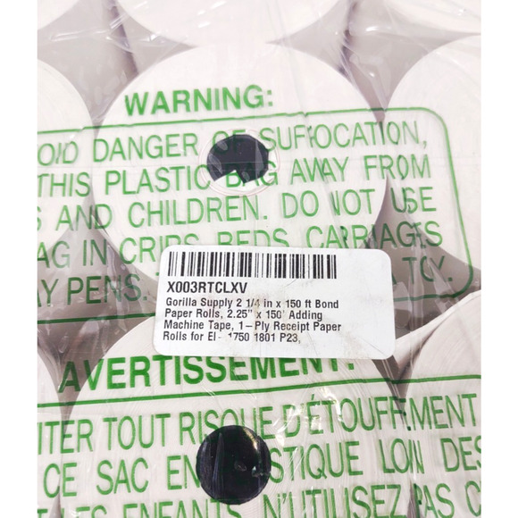 GORILLA Supply Bond Paper 2-1/4" x 150' CALCULATOR PAPER 12 Pack 1-Ply White - Picture 2 of 10